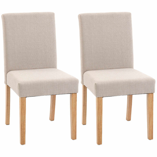 Set van 2 eetkamerstoelen, linnenlook, poten van rubberhout