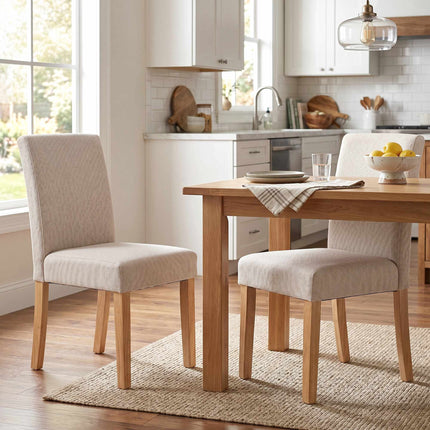 Dining Chairs Set of 2, Linen-Look, Rubberwood Legs