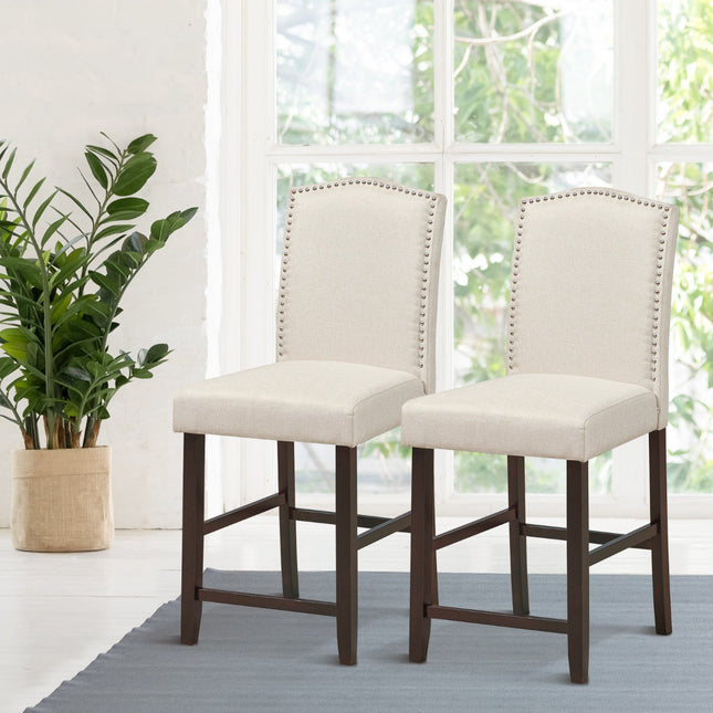 Set van 2 eetkamerstoelen, bekleed met linnen, met hoge rugleuning.