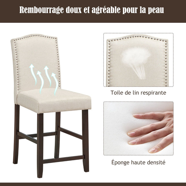 Set van 2 eetkamerstoelen, bekleed met linnen, met hoge rugleuning.