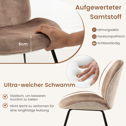 Dining Chairs Set of 2, Metal Frame, Velvet, 150kg Capacity