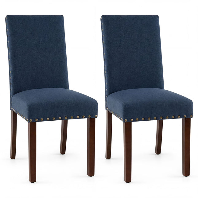 Set van 2 eetkamerstoelen, gestoffeerd, blauw, met houten poten.