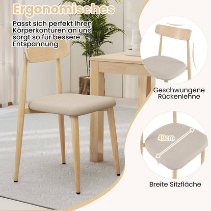 Dining Chairs Set of 2, Padded Linen, Metal Legs