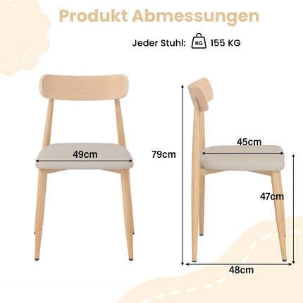 Dining Chairs Set of 2, Padded Linen, Metal Legs