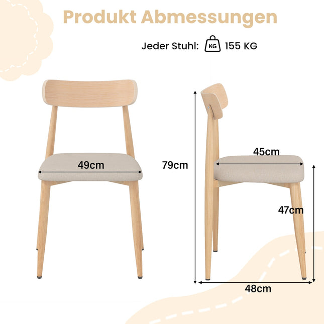 Set van 2 eetkamerstoelen, gewatteerd linnen, metalen poten