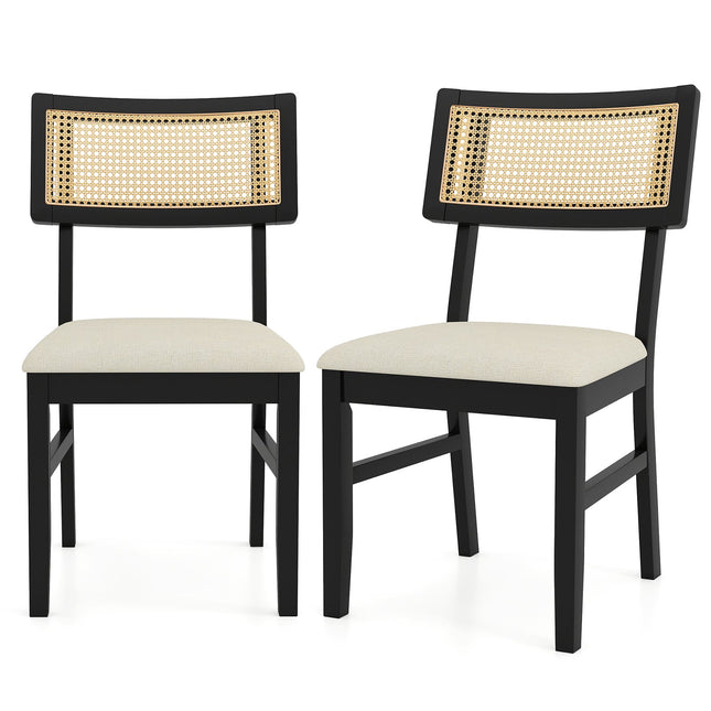 Dining Chairs Set of 2, Padded Seat, Rattan Back