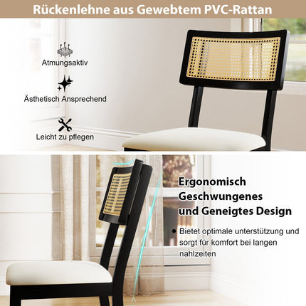 Dining Chairs Set of 2, Padded Seat, Rattan Back