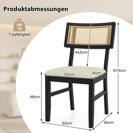 Dining Chairs Set of 2, Padded Seat, Rattan Back