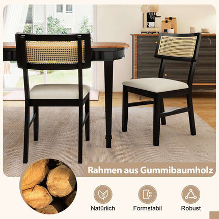 Dining Chairs Set of 2, Padded Seat, Rattan Back