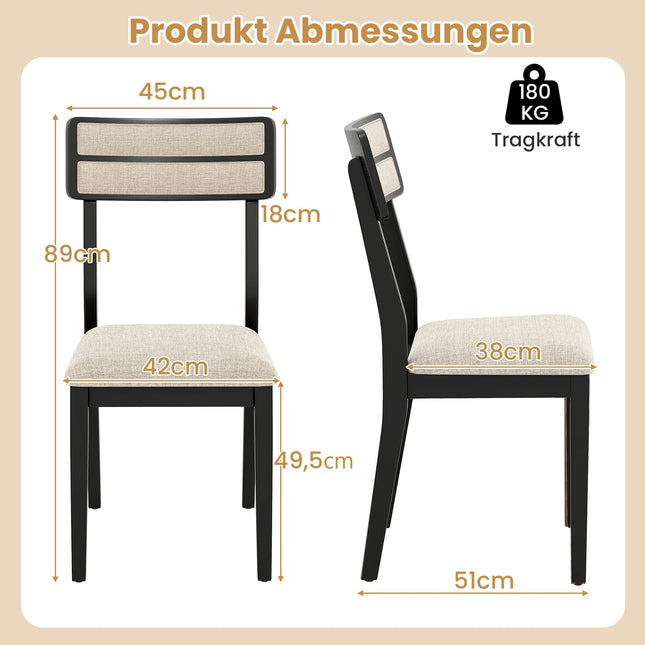 Set van 2 eetkamerstoelen, met gewatteerde zitting en poten van rubberhout.