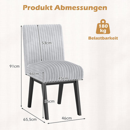 Dining Chairs Set of 2, Padded Seat, Rubberwood Legs, Gray