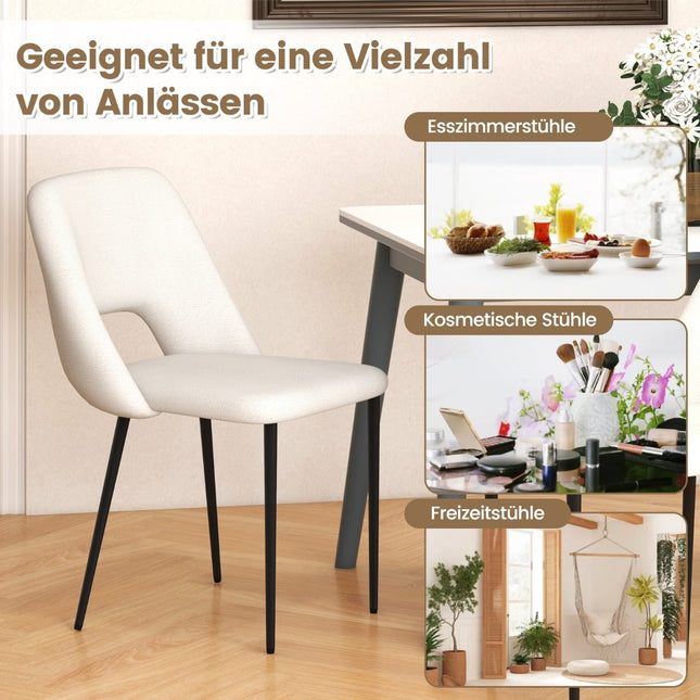 Set van 2 eetkamerstoelen, gewatteerd fluweel, beige, metalen frame