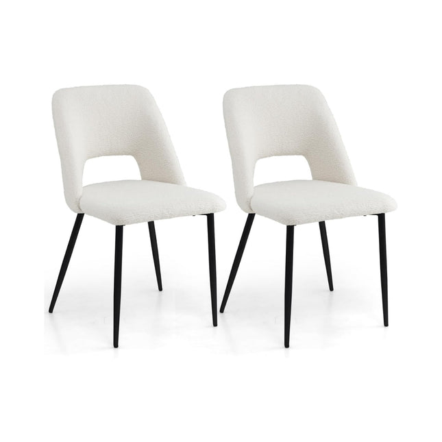 Set van 2 eetkamerstoelen, gewatteerd fluweel, beige, metalen frame