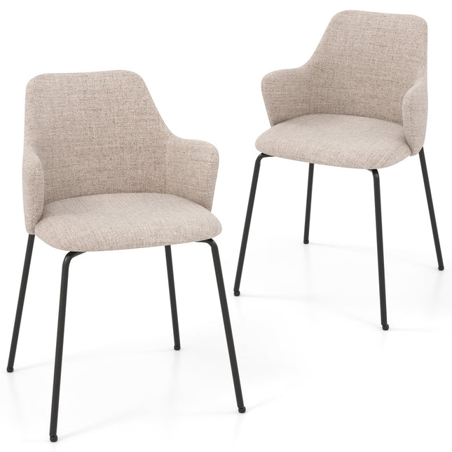 Set van 2 eetkamerstoelen, gestoffeerde fauteuils, beige