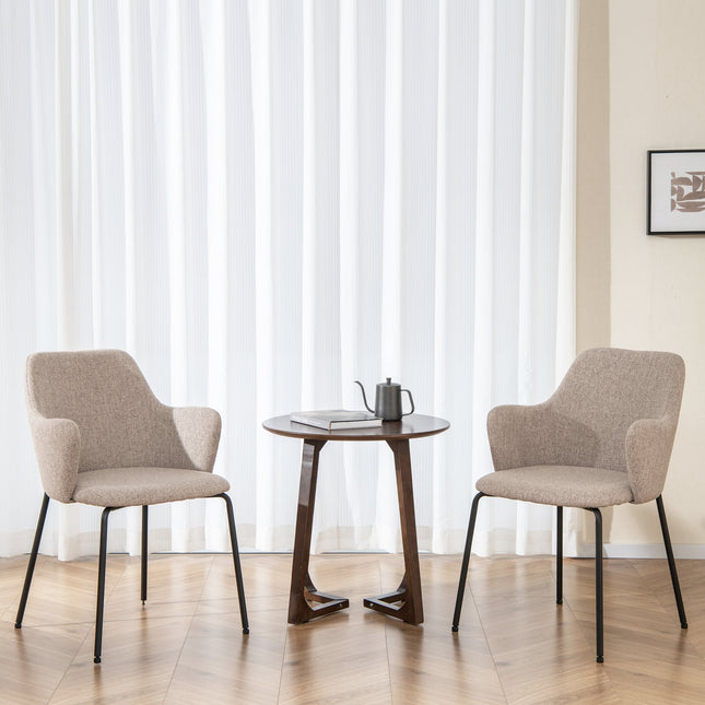 Set van 2 eetkamerstoelen, gestoffeerde fauteuils, beige