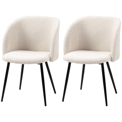 Dining Chairs Set of 2, Upholstered, Cream White, Steel Legs