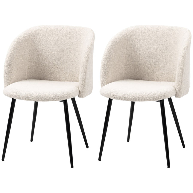 Eetkamerstoelen set van 2, gestoffeerd, crèmewit, stalen poten