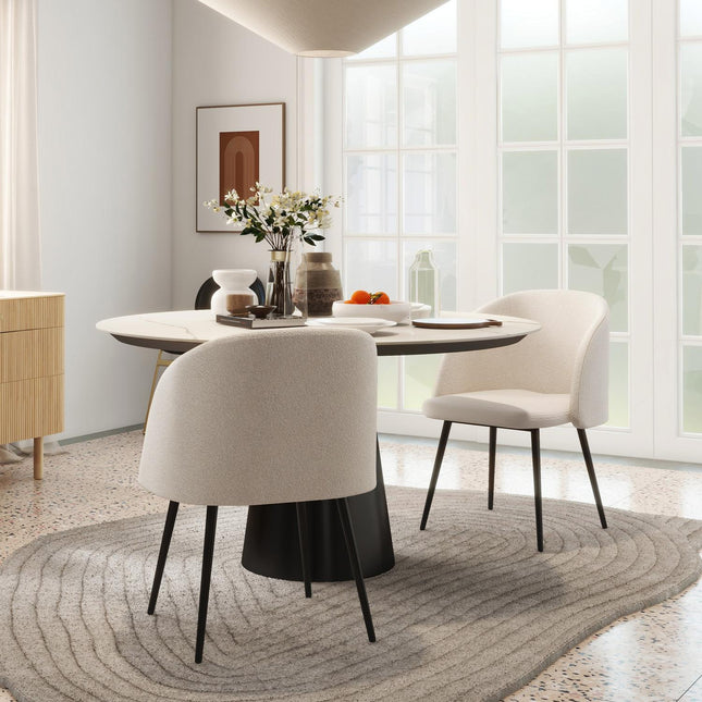 Eetkamerstoelen set van 2, gestoffeerd, crèmewit, stalen poten