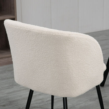 Dining Chairs Set of 2, Upholstered, Cream White, Steel Legs