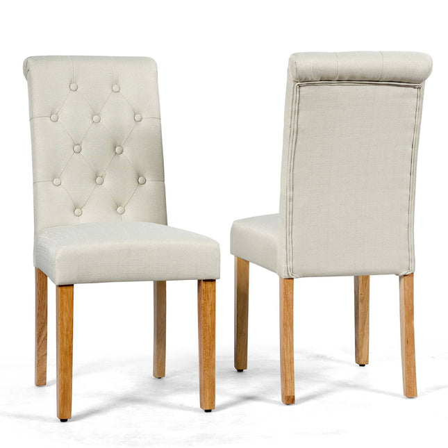 Set van 2 eetkamerstoelen, gestoffeerd met stof en poten van rubberhout.