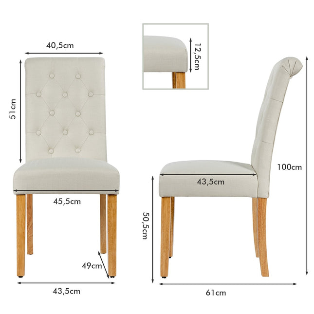 Set van 2 eetkamerstoelen, gestoffeerd met stof en poten van rubberhout.