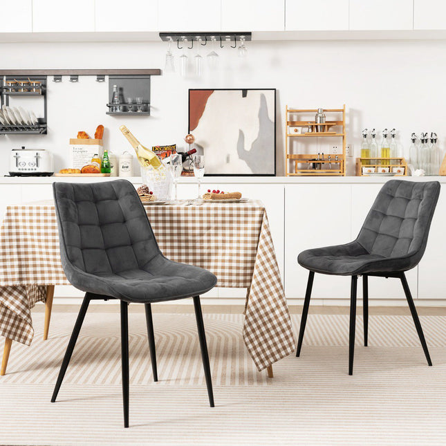 Set van 2 eetkamerstoelen, bekleed met fluweel, grijs