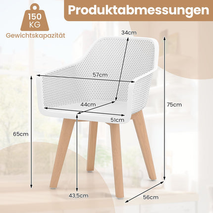 Dining Chairs Set of 2, White, Wood Legs, Ergonomic Back