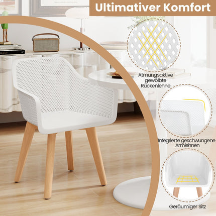 Dining Chairs Set of 2, White, Wood Legs, Ergonomic Back