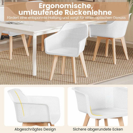 Dining Chairs Set of 2, White, Wood Legs, Ergonomic Back
