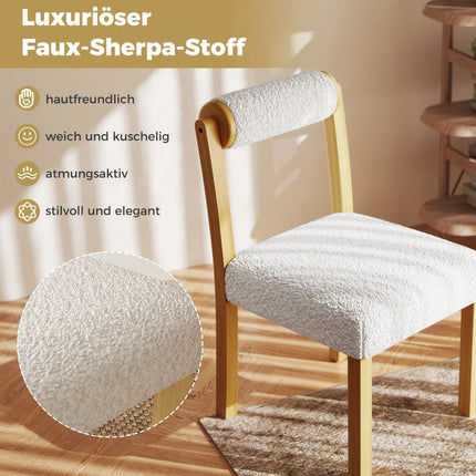 Dining Chairs Set of 2, Wood Frame, Faux Sherpa Upholstery
