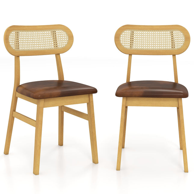Dining Chairs Set of 2, Wood Frame, Padded Seat, Brown