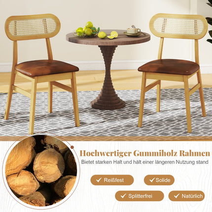 Dining Chairs Set of 2, Wood Frame, Padded Seat, Brown