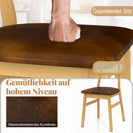 Dining Chairs Set of 2, Wood Frame, Padded Seat, Brown