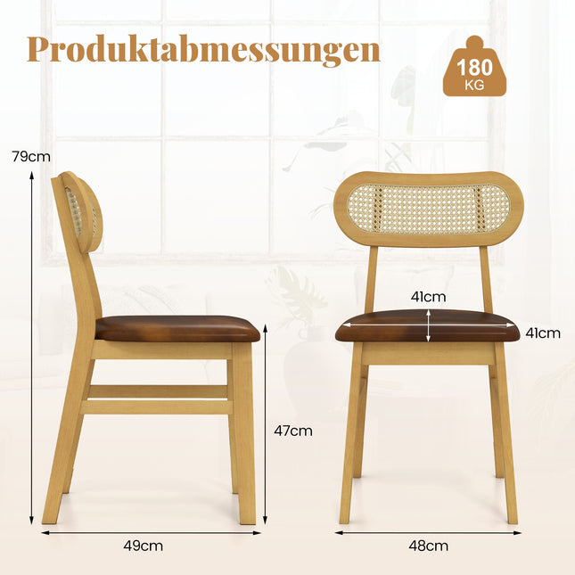 Dining Chairs Set of 2, Wood Frame, Padded Seat, Brown