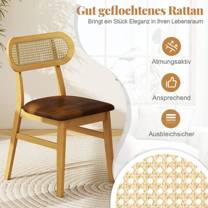 Dining Chairs Set of 2, Wood Frame, Padded Seat, Brown