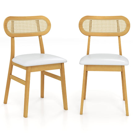 Dining Chairs Set of 2, Wood Frame, Padded Seat, White