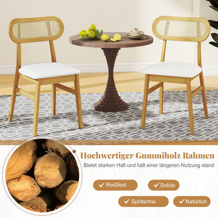 Dining Chairs Set of 2, Wood Frame, Padded Seat, White