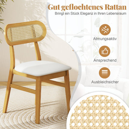 Dining Chairs Set of 2, Wood Frame, Padded Seat, White
