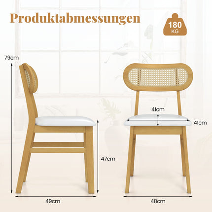 Dining Chairs Set of 2, Wood Frame, Padded Seat, White