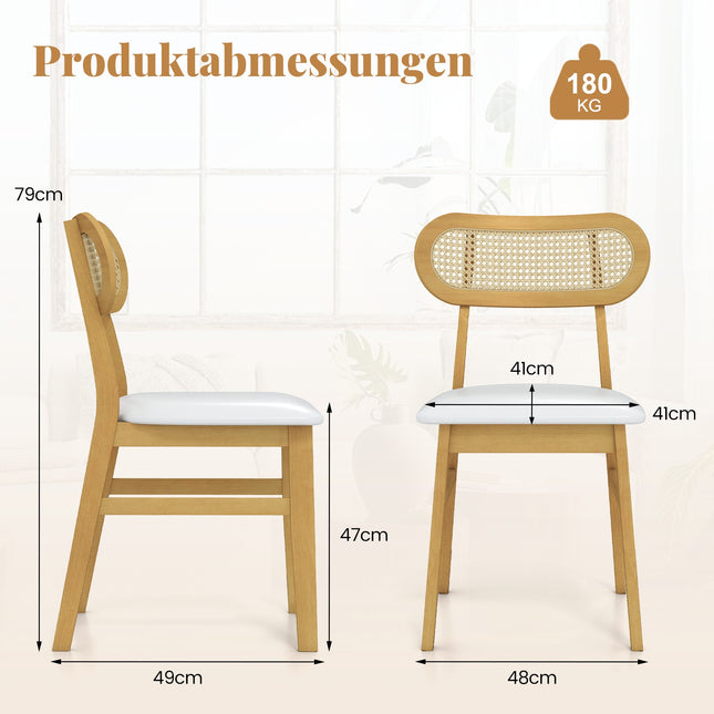 Set van 2 eetkamerstoelen, houten frame, gewatteerde zitting, wit