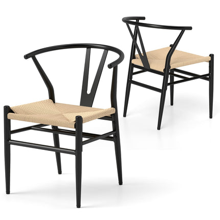 Dining Chairs Set of 2, Y-Back, Woven Rattan Seat, Beige