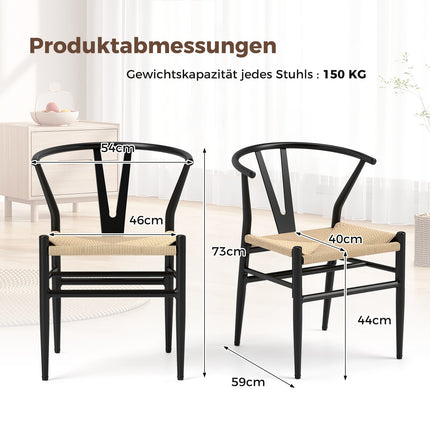 Dining Chairs Set of 2, Y-Back, Woven Rattan Seat, Beige