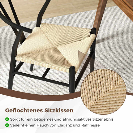 Dining Chairs Set of 2, Y-Back, Woven Rattan Seat, Beige