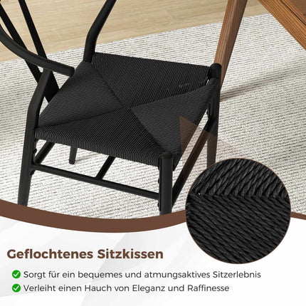 Dining Chairs Set of 2, Y-Back, Woven Rattan Seat, Black