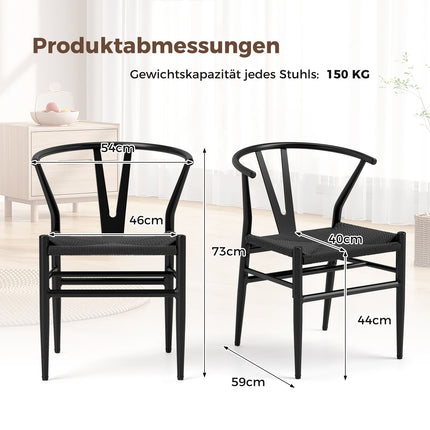 Dining Chairs Set of 2, Y-Back, Woven Rattan Seat, Black