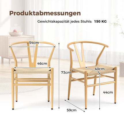 Dining Chairs Set of 2, Y-Back, Woven Rattan Seat, Stackable