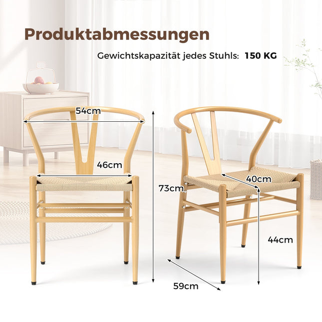 Dining Chairs Set of 2, Y-Back, Woven Rattan Seat, Stackable