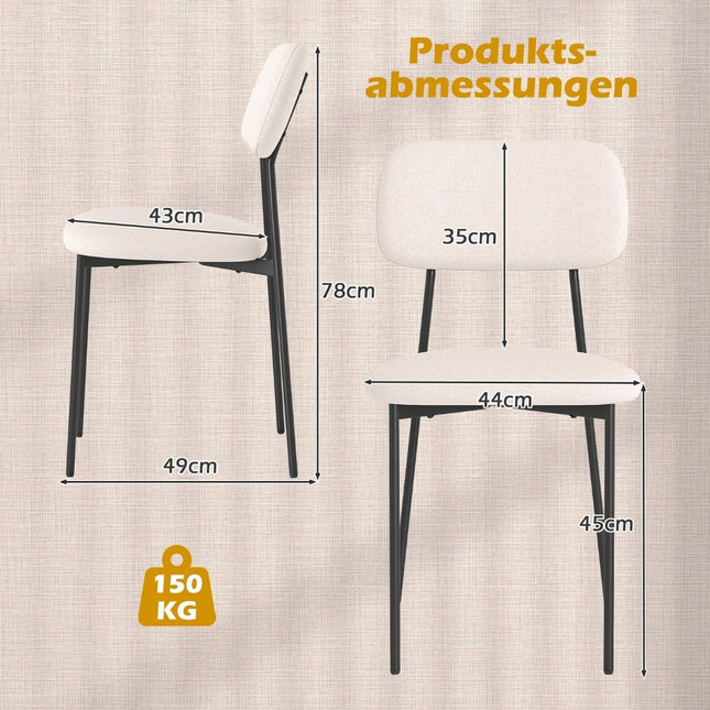 Eetkamerstoelen set van 4, beige linnen, metalen poten