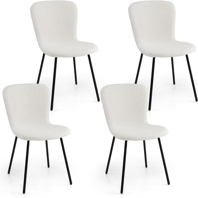 Set van 4 eetkamerstoelen, beige, met fluwelen kussens en metalen frame.