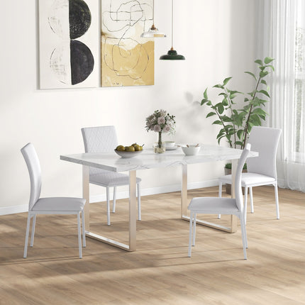 Dining Chairs Set of 4, Faux Leather, High Back, White